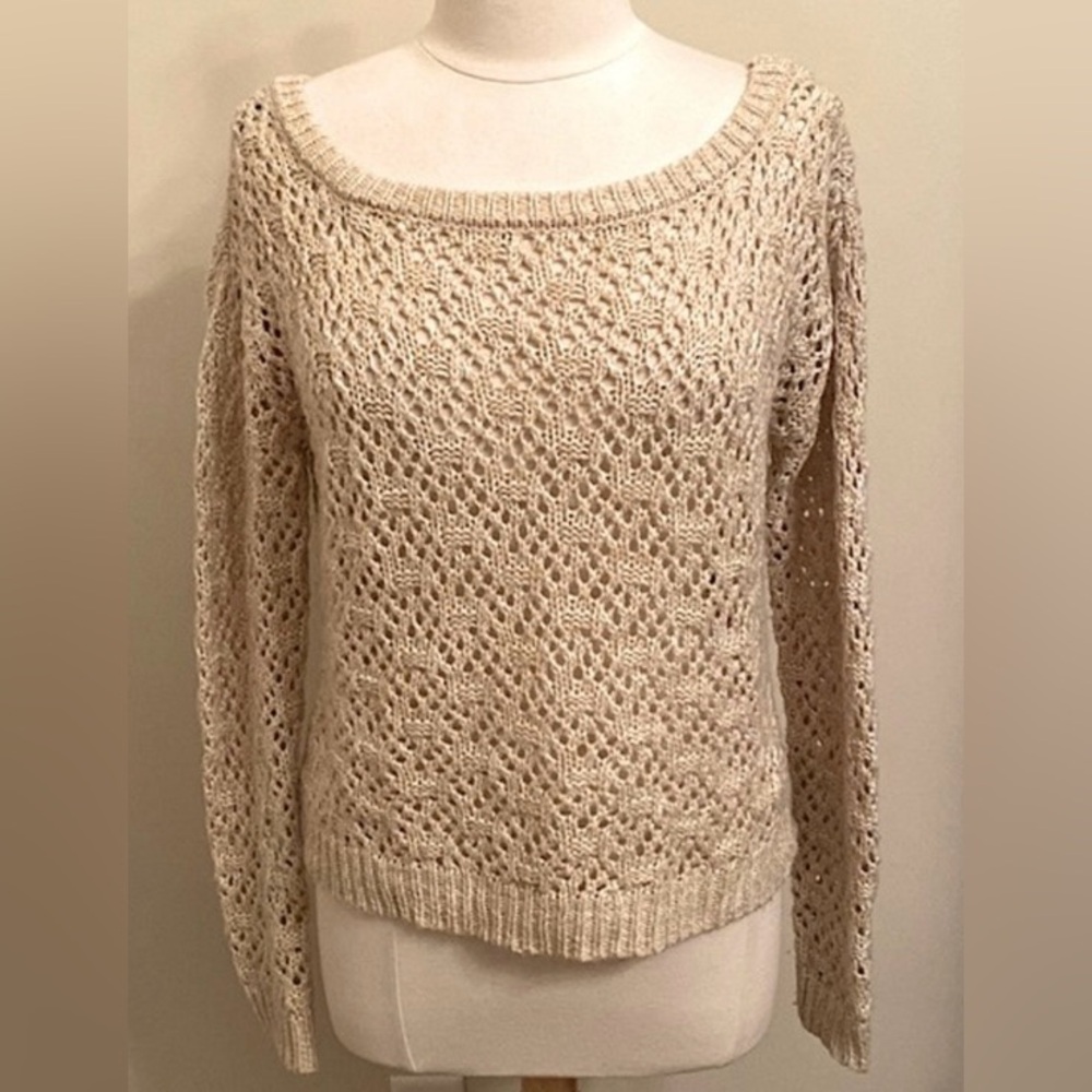 a.n.a Cream Gold Metallic Thread S Fairy-core Boho Chic Cottagecore Knit Sweater